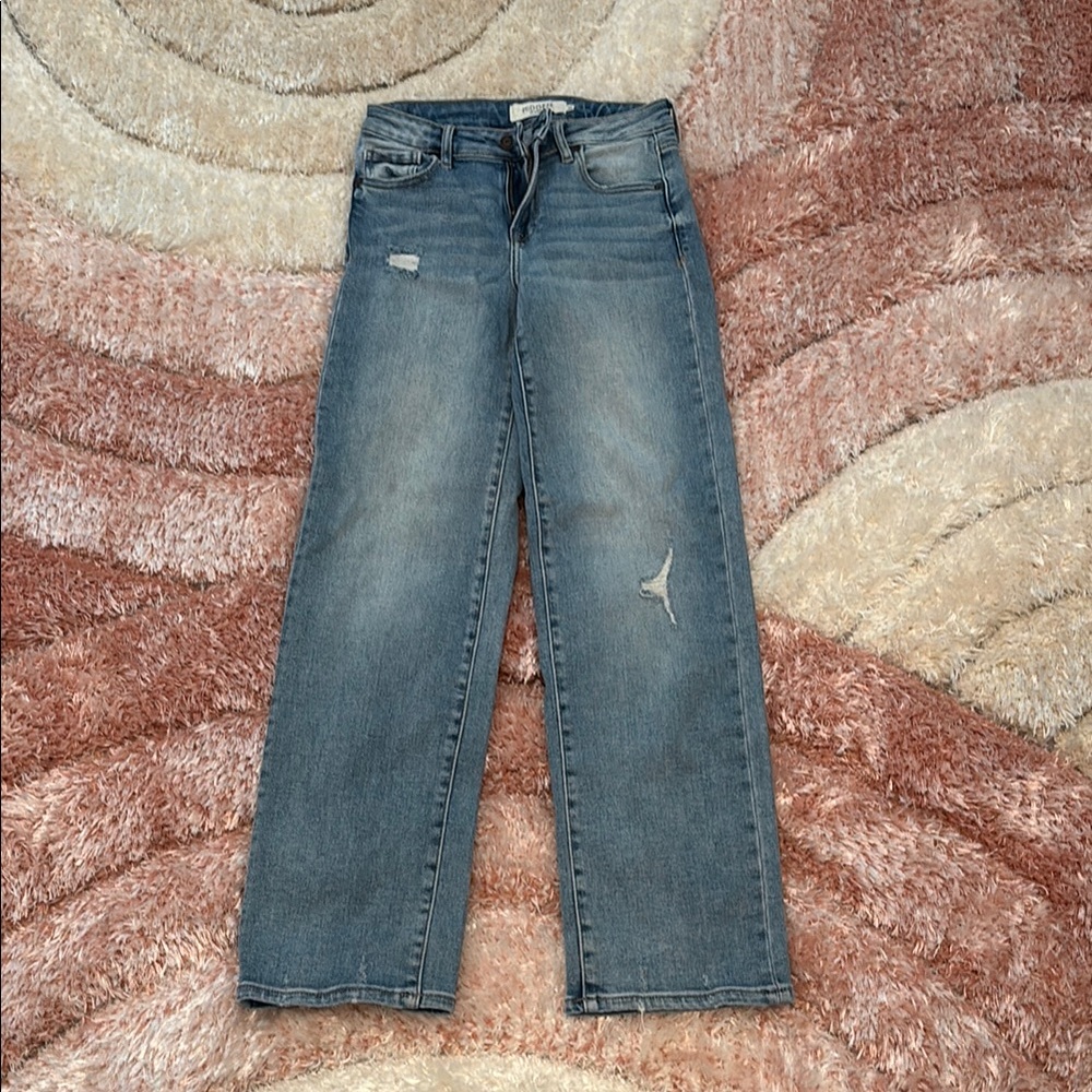 Wide Leg Distressed Blue Jeans